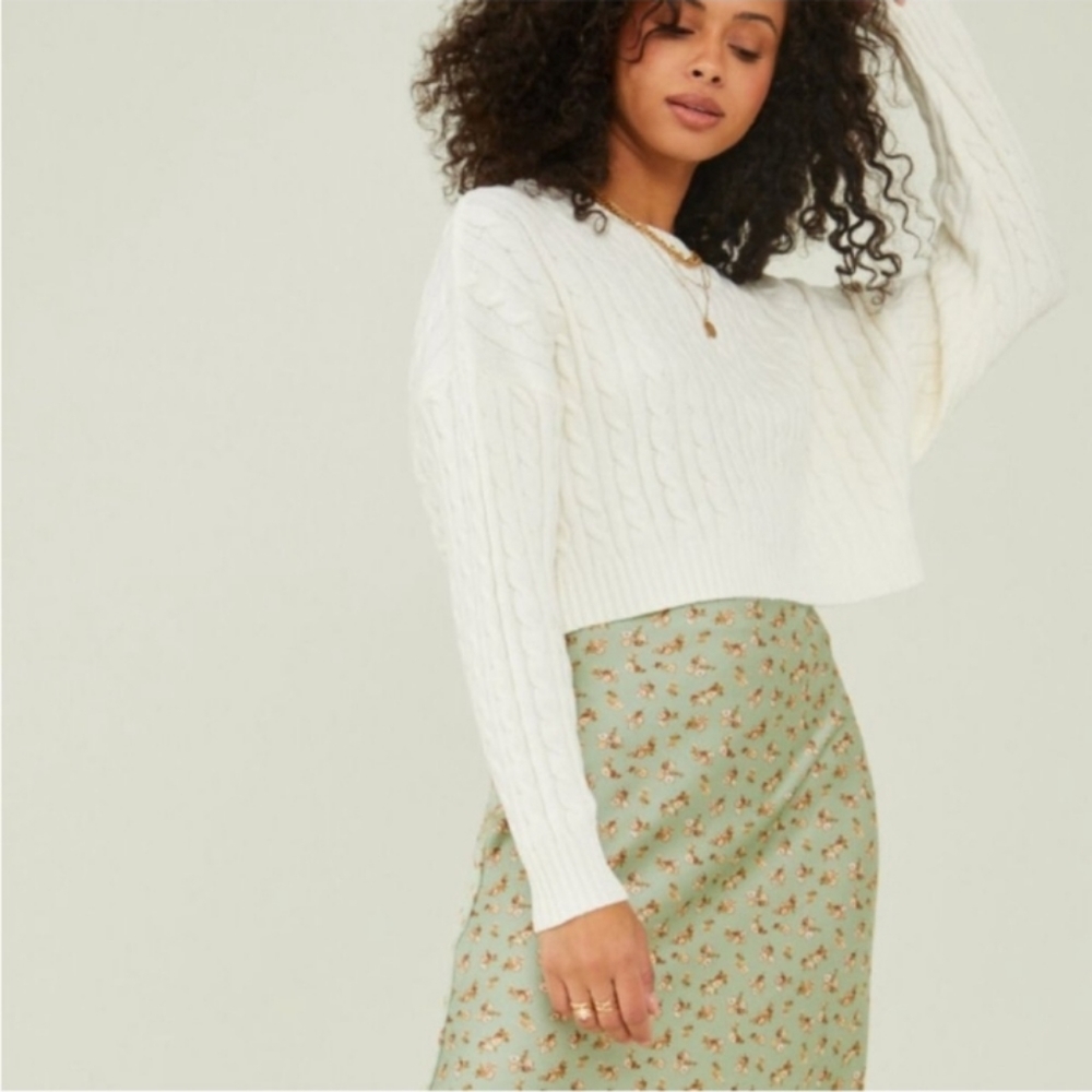 New Altar'd State Small Women's Cropped Ribbed Ivory Soft Sweater NWT